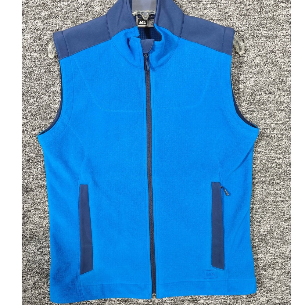 REI Co-op‎ Mens Blue Full Zip Grid Fleece Vest Size Medium Hiking Outdoor